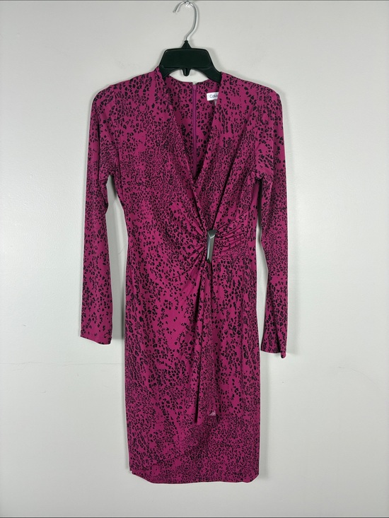 Calvin Klein Dresses & Skirts - Calvin Klein Fuchsia Twist-Front Long Sleeve Dress Sz 2 Animal Print